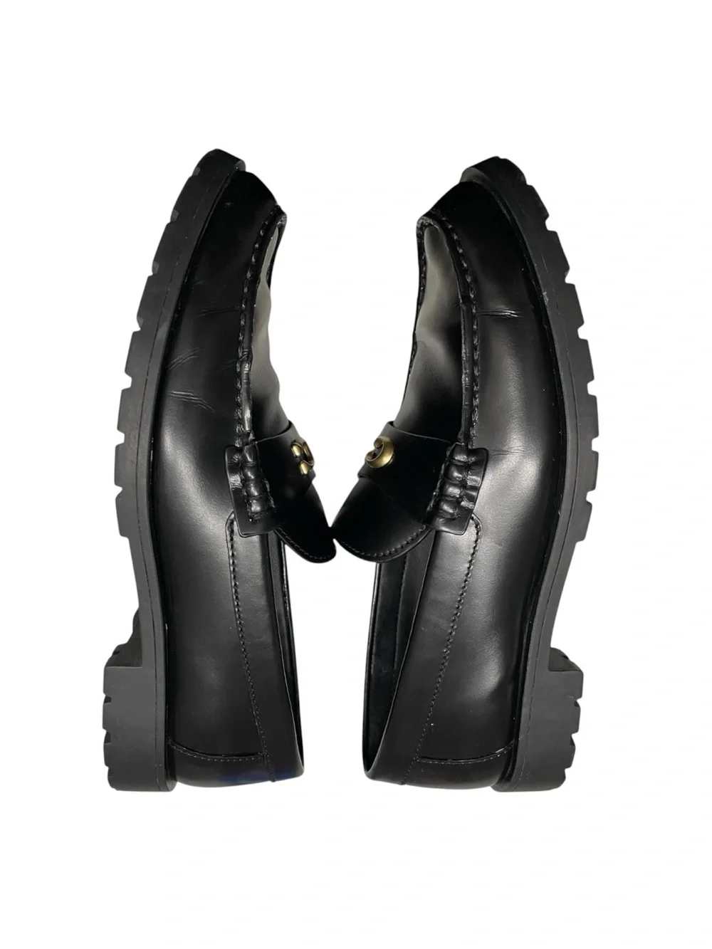 Coach Black Leather Loafers with Gold Accent
